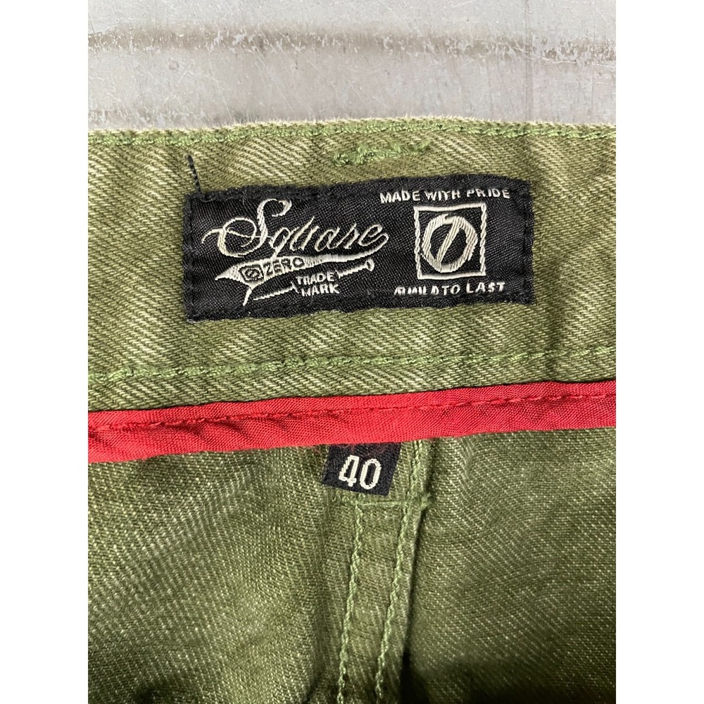 Square Zero Slim Straight Jeans Mens 40x33 Green Denim Faded Distressed Moto - Picture 6 of 16